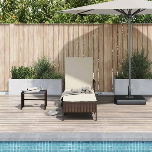 Sonnenliege Braun und Creme weiß PE Rattan 157 x 55 x 92 cm, Gartenliegestuhl Strandliege Relaxliege für Strand Garten Terrasse Camping365426 von Tidyard
