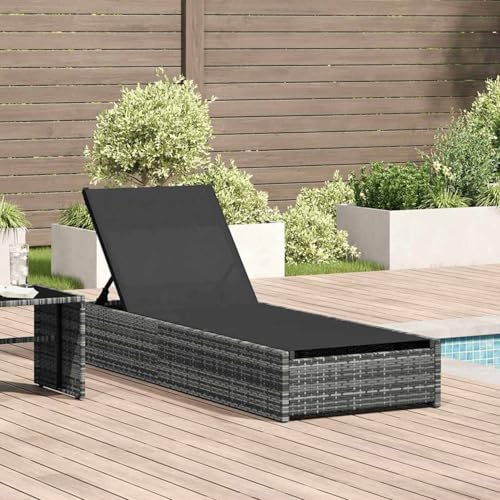 Sonnenliege Grau 60x200x27 cm Poly Rattan, Gartenliegestuhl Strandliege Relaxliege für Strand Garten Terrasse Camping42004126 von Tidyard