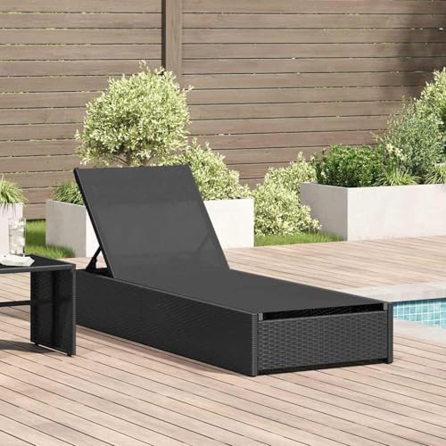 Sonnenliege Schwarz 60x200x27 cm Poly Rattan, Gartenliegestuhl Strandliege Relaxliege für Strand Garten Terrasse Camping42004125 von Tidyard