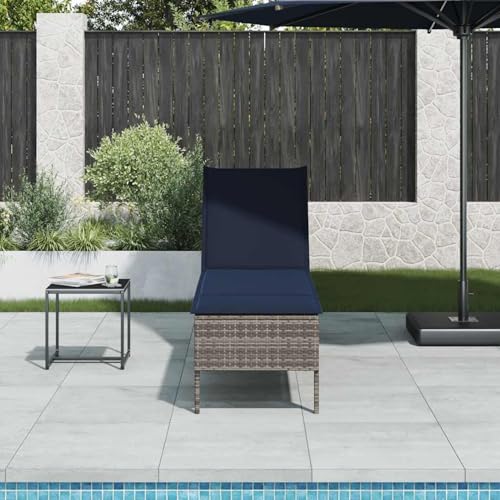 Sonnenliege mit Auflage Grau 55x200x44 cm Poly Rattan, Gartenliegestuhl Strandliege Relaxliege für Strand Garten Terrasse Camping4104106 von Tidyard