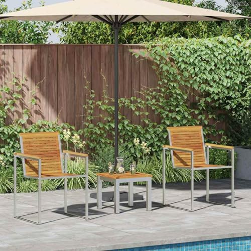 Sonnenliege mit Gartenstühlen 3 Teile Massivholz Akazie, Gartenliegestuhl Strandliege Relaxliege für Strand Garten Terrasse Camping3334838 von Tidyard
