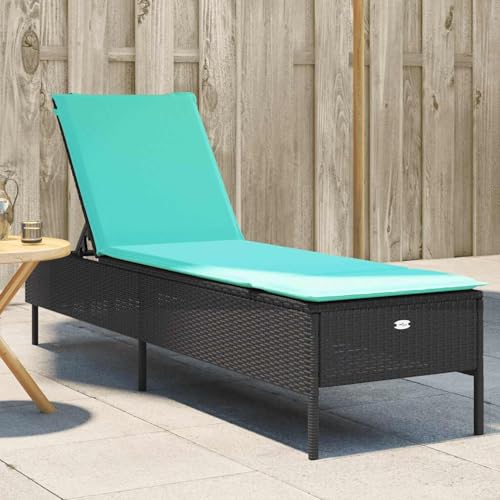 Sonnenliege mit Kissen Schwarz Poly Rattan, Gartenliegestuhl Strandliege Relaxliege für Strand Garten Terrasse Camping4002727 von Tidyard
