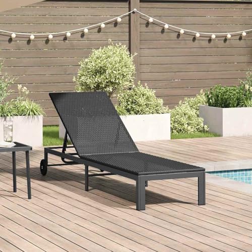 Sonnenliege mit Rädern Schwarz Poly Rattan, Gartenliegestuhl Strandliege Relaxliege für Strand Garten Terrasse Camping42004129 von Tidyard