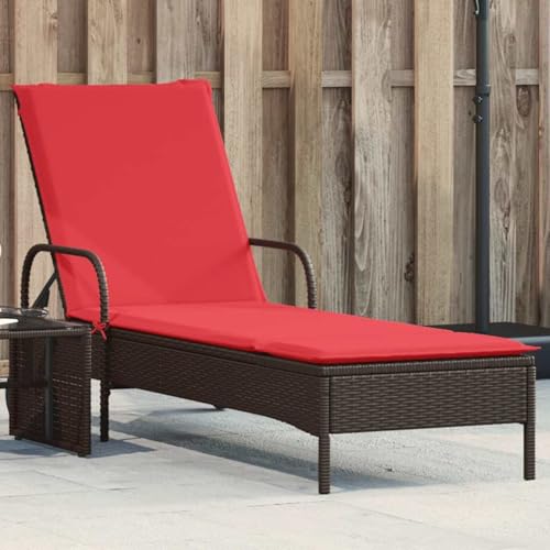 Sonnenliege mit Rollen und Kissen Braun Poly Rattan, Gartenliegestuhl Strandliege Relaxliege für Strand Garten Terrasse Camping368314 von Tidyard