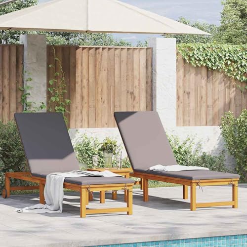 Sonnenliegen 2 STK. mit Kissen aus massivem Akazienholz, Gartenliegestuhl Strandliege Relaxliege für Strand Garten Terrasse Camping3333831 von Tidyard