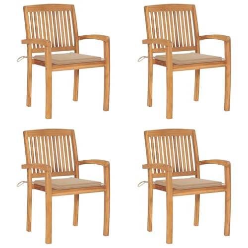 Stapelbare Gartenstühle mit Kissen 4 STK. Massivholz Teak, Gartenstühle Terrassenstuhl für Garten Pool Terrasse Esszimmer Gartenmöbel3073213 von Tidyard