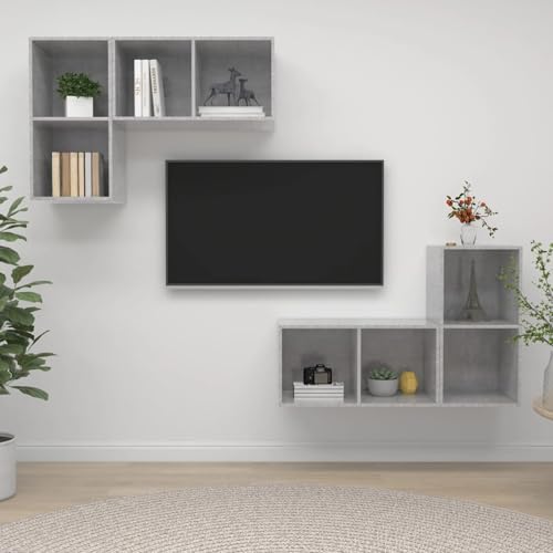 TV-Wandschränke 4 STK. Betongrau Holzwerkstoff, Wohnwand Kombination TV-Bank für Wohnzimmer Büro Home-Cinema3079839 TV-Wandschränke 4 STK. Betongrau Holzwerkstoff, Wohnwand Kombination TV-Bank für Wohnzimmer Büro Home-Cinema3079839 von Tidyard