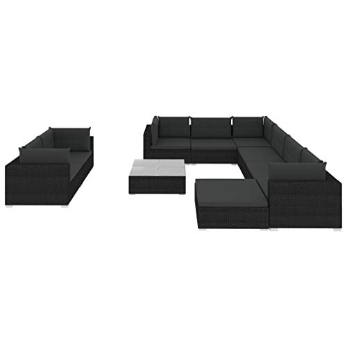 Tidyard 10-TLG. Garten-Lounge-Set Rattan-Gartensofagarnitur Mit Auflagen, Möbel-Set Gartensofa-Set Mit 5 Sofa-Ecken,3 Sofa-Mittelstücke,1 Hocker,1 Couchtisch,9 Sitzpolster,13 Rückenkissen von Tidyard