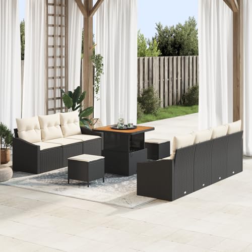Tidyard 10-teiliges Garten Sofa Set mit Kissen Schwarz Poly Rattan Akazie Tidyard 10-teiliges Garten Sofa Set mit Kissen Schwarz Poly Rattan Akazie von Tidyard