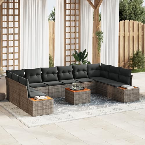 Tidyard 11-TLG. Garten-Sofagarnitur mit Kissen Grau Poly Rattan Akazie Tidyard 11-TLG. Garten-Sofagarnitur mit Kissen Grau Poly Rattan Akazie von Tidyard