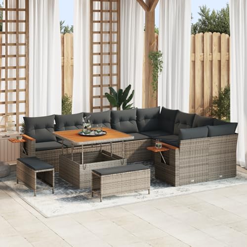 Tidyard 12-teiliges Garten Sofa Set mit Kissen Grau Poly-Rattan Akazie Tidyard 12-teiliges Garten Sofa Set mit Kissen Grau Poly-Rattan Akazie von Tidyard