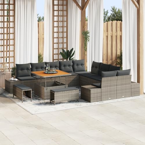 Tidyard 13-teilige Garten Sofa Set mit Kissen Grau Poly Rattan Akazie Tidyard 13-teilige Garten Sofa Set mit Kissen Grau Poly Rattan Akazie von Tidyard