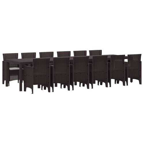 Tidyard 13-teiliges Garten Essset mit Kissen Braun Poly-Rattan gartentisch mit stühlen Set von Tidyard