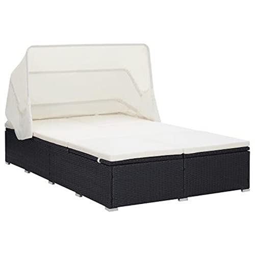 Tidyard 2-Personen-Sonnenliege Chaiselongue Rattanliege Klappliege 194 x 120,5 x 110 cm mit Auflage,Liegestuhl Klappdach Gartenliege Doppelliege Relaxliege Gartenm?bel Liege Strandliege Schwarz von Tidyard