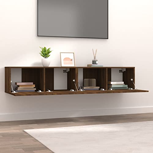 Tidyard 2 STK. TV Schrank mit 2 Klapptüren TV Möbel Hängeboard Lowboard Fernsehschrank Fernsehtisch Sideboard HiFi Holzwerkstoff Braun Eichen-Optik 80x30x30 cm von Tidyard