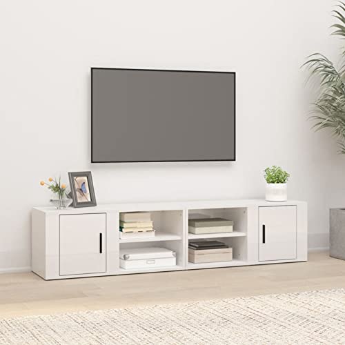 Tidyard 2 STK. TV Schrank mit 3 Fächer Lowboard TV Möbel Fernsehschrank Fernsehtisch TV Board Fernsehmöbel HiFi Schrank Hochglanz-Weiß 80x31,5x36 cm Holzwerkstoff von Tidyard