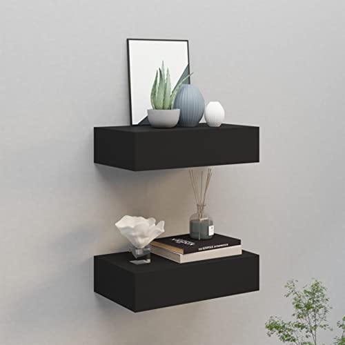 Tidyard 2 STK. Wand Schubladenregal, Wandregal mit Schublade, Wandschublade Schweberegal Hängeregal Wandschrank Wandboard MDF Schwarz 40x23,5x10 cm von Tidyard