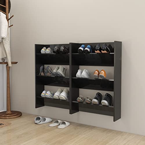 Tidyard 2 STK. Wand Schuhschränke, Schuhregal Wandmontage, Schuhschrank Hängend mit 3 Kippböden Ausgestattet, Schuhregal zum Aufhängen an der Wand, Shoe Organizer,Hochglanz-Schwarz 60x18x90 cm von Tidyard