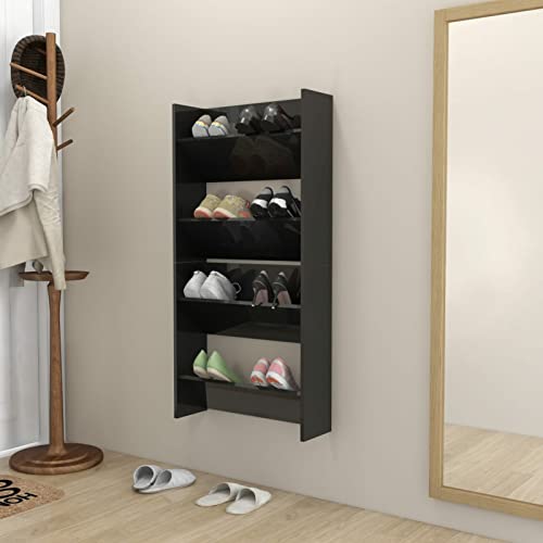 Tidyard 2 STK. Wand Schuhschränke, Schuhschrank Hängend Wand Schmal, Schuhregal, Schuhaufbewahrung, Hängeorganizer, 2 Kippböden, Hochglanz-Schwarz 60x18x60 cm von Tidyard