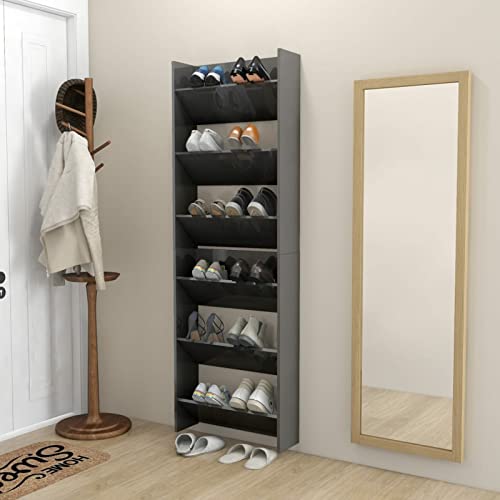 Tidyard 2 STK. Wand Schuhschränke, Schuhschrank Hängend Wand Schmal, Schuhregal, Schuhaufbewahrung, Hängeorganizer, 3 Kippböden, Holzwerkstoff Hochglanz-Grau 60x18x90 cm von Tidyard