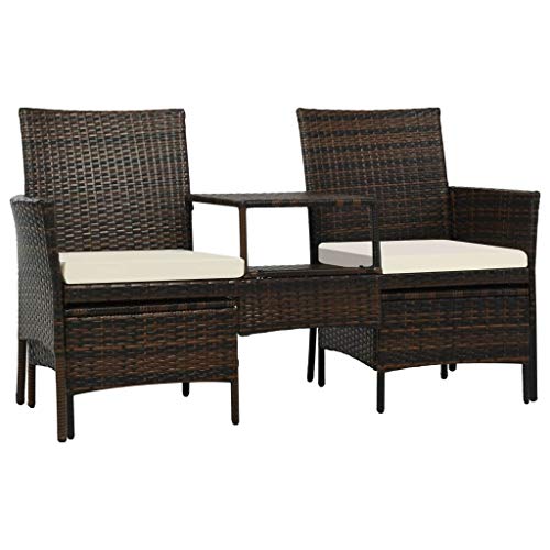 Tidyard 2-Sitzer-Gartensofa mit Tisch & Hocker Poly Rattan Braun Aluminium Polyrattan Multifunctional Lounge Set Garden Sofa with Table, for Garden or Patio, Versatile, Includes Cushions von Tidyard