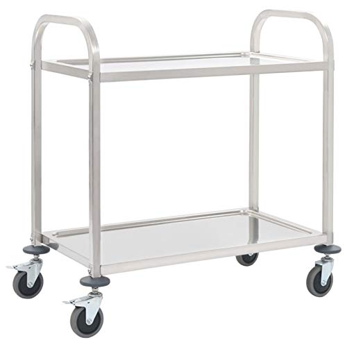 Tidyard 2-Stufiger Küchenrollwagen Servierwagen Metall Trolley Räderwagen Ideal für Hotels, Restaurants und Pflegeheime,87 x 45 x 83,5 cm Edelstahl von Tidyard