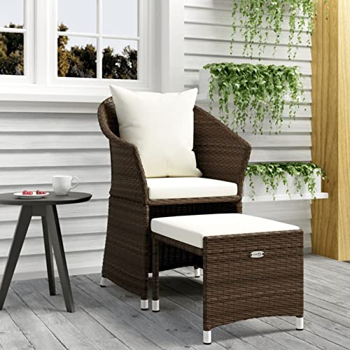 Tidyard 2-TLG. Garten Liegestuhl mit Auflagen Hocker Gartenstuhl Relaxstuhl Sessel Sonnenliege Hochlehner Stuhl Gartensessel Gartenmöbel Braun Poly Rattan von Tidyard