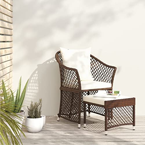 Tidyard 2-TLG. Garten Liegestuhl mit Hocker Gartensessel Gartenstuhl Liegesessel Sonnenliege Relaxstuhl Gartenmöbel Poly Rattan Braun von Tidyard