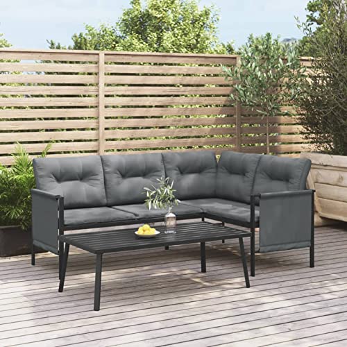 Tidyard 2-TLG. Gartensofa Gartenmöbel Set Garten-Sofagarnitur Garten-Lounge-Set Terrassesofa Möbelsets Loungesofaset Gartenlounge Set Sitzgarnitur Gartenset Anthrazit Stahl von Tidyard