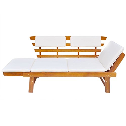 Tidyard 2-in-1 Gartenbank Holz Sonnenliege Liegestuhl mit Auflage Balkonsofa Balkonmöbel Gartenliege Sitzbank Garten Gartensofa 2 Sitzer Balkonbank Holzbank Terrasse, Verstellbar von Tidyard