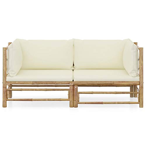 Tidyard 2-tlg. Balkonmöbel Gartensofa Lounge Sofa Bambus Balkon Sofa Gartenmöbel Set Gartenlounge Set Couch-Set Garten-Sofagarnitur Loungegruppe Sitzgruppe Terrassenmöbel mit Kissen Cremeweißen Bambus von Tidyard