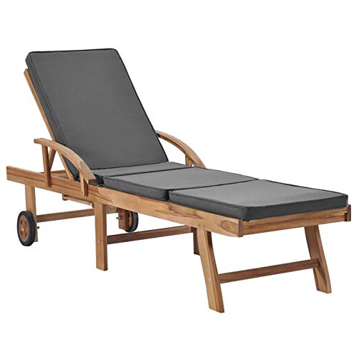 Tidyard 2Stk. Sonnenliegen mit Auflagen & einem ausziehbaren Tisch verstellbare Gartenliege Liegestuhl Holzliege Strandliege Saunaliege Gartenmöbel Massivholz Teak Dunkelgrau 195 x 59,5 x 35 cm von Tidyard