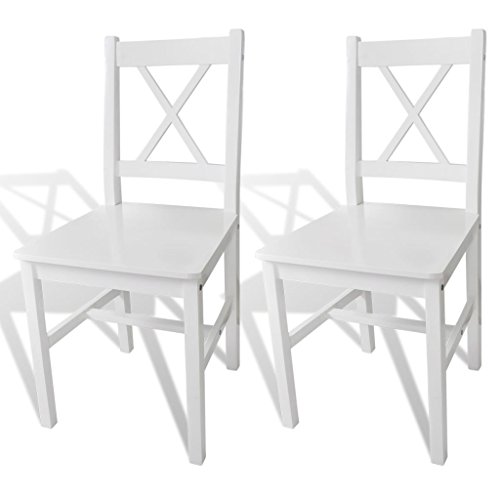 Tidyard 2er Set Küchenstuhl, Esszimmerstuhl, Holzstuhl mit Lehne, aus Massiver Kiefer, Weiß, 41,5 x 45,5 x 85,5 cm (B x T x H) von Tidyard