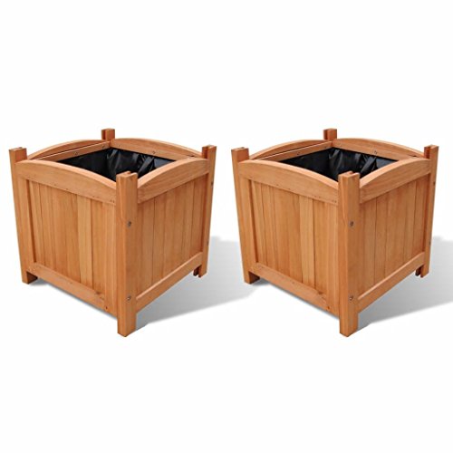 Tidyard 2er Set Pflanzkübel Pflanzbeet Pflanzkasten aus Holz mit PE-Futter Blumen Gemüse Pflanzen Gartenbeet 30 x 30 x 30 cm von Tidyard