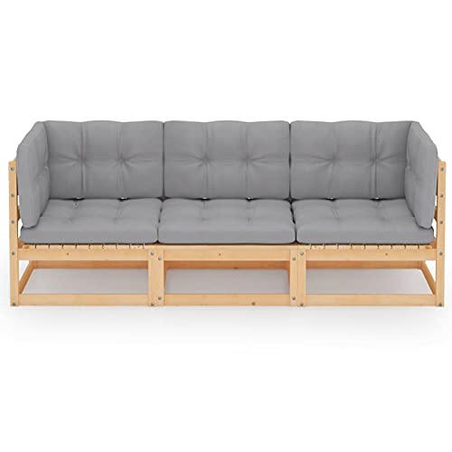 Tidyard 3-Sitzer-Gartensofa Holzsofa mit Kissen,Outdoor-Sofa Terrassensofa Mit 2 x Sofa-Eckteil,1 x Sofa-Mittelteil,3 x Sitzpolster,5 x Rücken- / Seitenkissen für den Innen- und Außenbereich, Grau von Tidyard