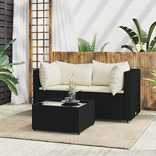 Tidyard 3-TLG. Balkonlounge Set Rattan, Balkonsofa, Gartensofa Set, Gartenlounge Set Polyrattan, Gartenmöbel Rattan Wetterfest, Kissen Schwarz Poly Rattan von Tidyard