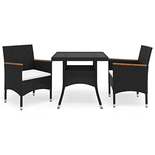 Tidyard 3-TLG. Balkonset Balkonmöbel Garten Sitzgruppe Rattan 2 Personen Gartenmöbel Set Garten Lounge Set Terassenmöbel Bistroset Sitzgarnitur für Garten Balkon Terrasse Poly Rattan und Akazienholz von Tidyard