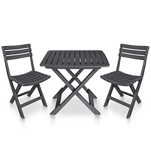 Tidyard 3-TLG. Bistroset Klappbar Balkonset Gartenmöbel Balkonmöbel Sitzgruppe Gartenset mit Klapptisch 2 X Klappstuhl Kunststoff Anthrazit von Tidyard