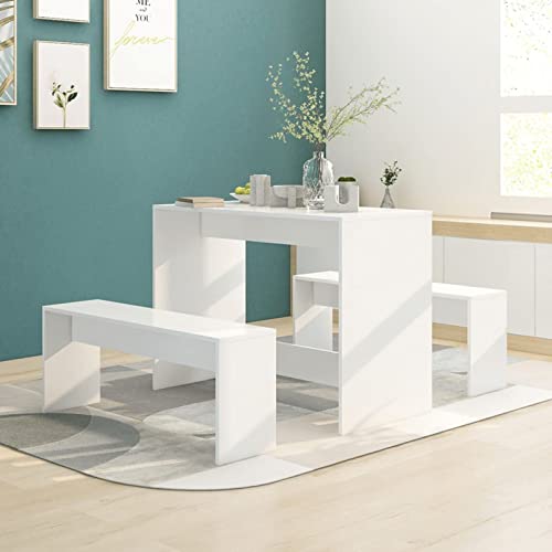 Tidyard 3-TLG. Essgruppe, Küchentisch Tisch Bänke Set für Küche Esszimmer Wohnzimmer für 4 Personen Spanplatte Weiß von Tidyard