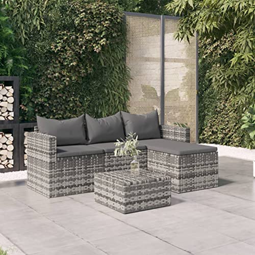 Tidyard 3-TLG. Gartenlounge Set Polyrattan Lounge Set Gartenmöbel Set Gartensofa Set Couch-Set Garten-Sofagarnitur Loungegruppe Sitzgruppe Balkonmöbel Terrassenmöbel mit Kissen Grau Poly Rattan von Tidyard