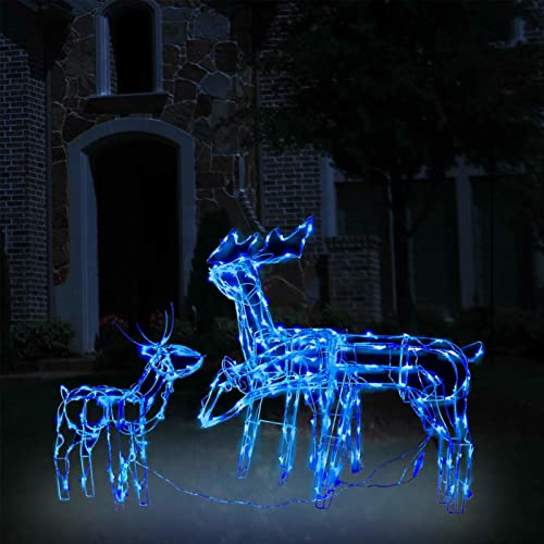 Tidyard 3-TLG. Rentiere Weihnachten Deko, Rentier Weihnachtsbeleuchtung, Weihnachten Dekoration, Weihnachten Dekoration, Weihnachten Deko Draußen, 229 LEDs Blau von Tidyard