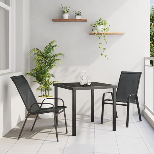 Tidyard 3-teilige Garten-Dining-Set Schwarz Textilene und Stahl von Tidyard