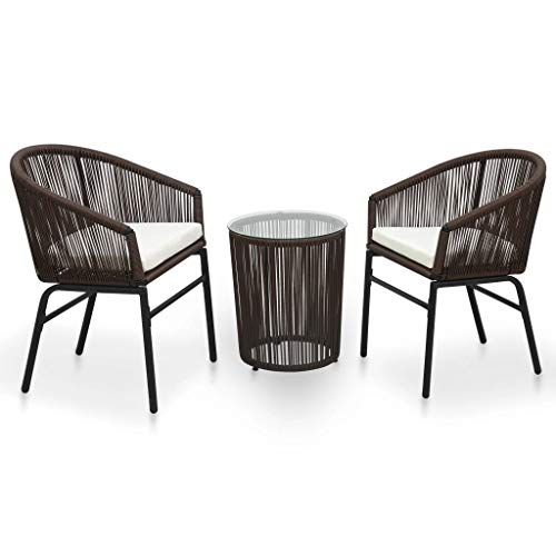 Tidyard 3 teilige Garten Sitzgruppe Balkonmöbel Rattan Set für 2 Personen Balkonset Gartenmöbel Set Sitzgarnitur Gartengarnitur Gartenstuhl für Garten Balkon Terrasse, Braun von Tidyard