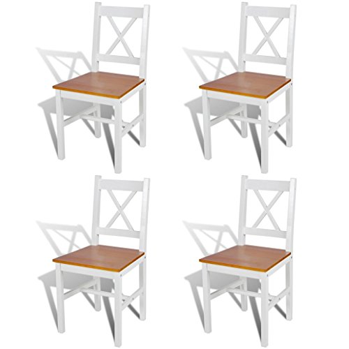 Tidyard 4er Set Stühle Holzstuhl Esszimmerstuhl Küchenstuhl mit Holz Küchenstühle in Weiß + Naturfarbe für Küche und Esszimmer, 41,5 x 45,5 x 85,5 cm (B x T x H) von Tidyard