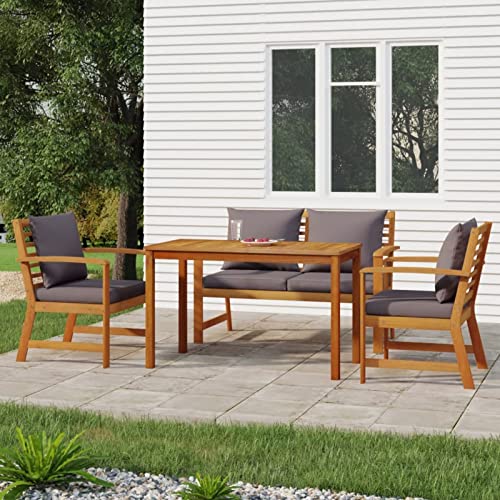 Tidyard 4-TLG. Garten-Essgruppe mit Kissen Gartenset Sitzgruppe Gartenlounge Set Gartenmöbel Set Balkonmöbel Set Gartenlounge Set Balkongarnitur Tisch Bank & 2 Gartenstuhl Massivholz Akazie von Tidyard