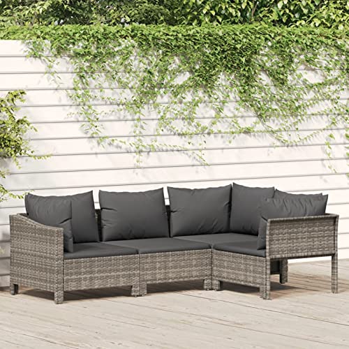 Tidyard 4-TLG. Gartensofa Rattan Gartenlounge Sofa Gartenmöbel Set Garten-Sofagarnitur Balkonmöbel Terrassenmöbel Rattenmöbel Sitzgarnitur Gartenset Garten Lounge Set mit Kissen Grau Poly Rattan von Tidyard