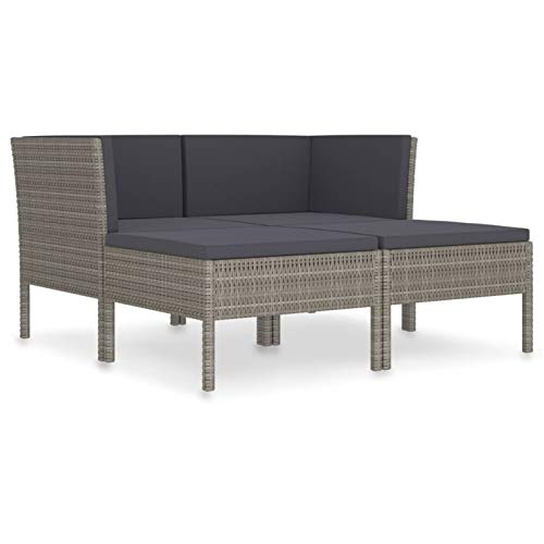 Tidyard 4-TLG. Polyrattan Garten Lounge Set mit Auflagen Lounge Sitzgruppe Gartenmöbel Garnitur Couch-Set Gartenlounge Sofa Hocker für Outdoor Garten Terrasse Poly Rattan Grau von Tidyard