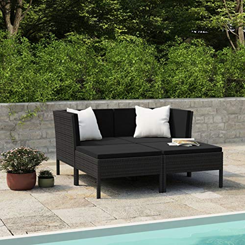 Tidyard 4-TLG. Polyrattan Lounge Sitzgruppe Gartenlounge mit Sofa-Eckelement Hocker Rückenkissen Sitzpolster Gartenmöbel Set für Garten & Terrasse Schwarz von Tidyard