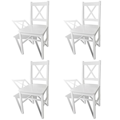 Tidyard 4er Set Küchenstuhl, Esszimmerstuhl, Holzstuhl mit Lehne, aus Massiver Kiefer, Weiß, 41,5 x 45,5 x 85,5 cm (B x T x H) von Tidyard