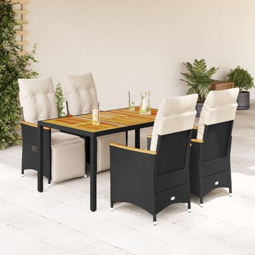 Tidyard 5-TLG. Garten-Bistro-Set mit Kissen Schwarz Poly Rattan, Klappbar Balkonmöbel Set Bistrotisch Sitzgruppe für Dachterrassen3276961 von Tidyard